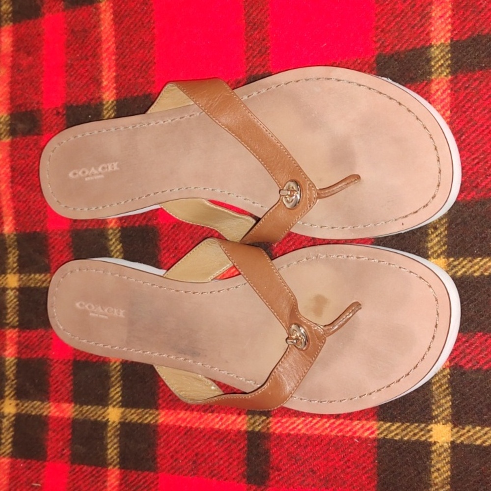 Coach Shelly Sandals Flip Flops Brown Size 11B Turnlock
